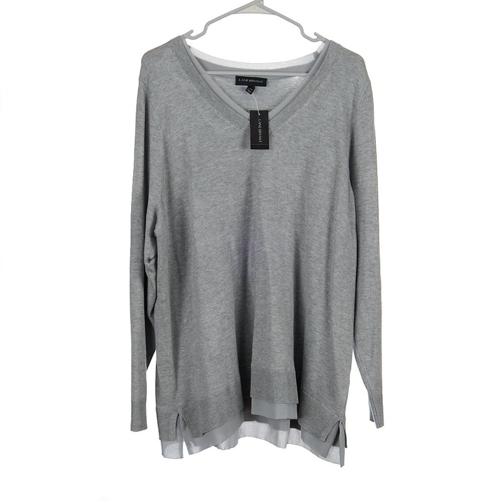 Lane Bryant Gray V-Neck Lightweight Sweater Knit Top Women's 22/24 NWT